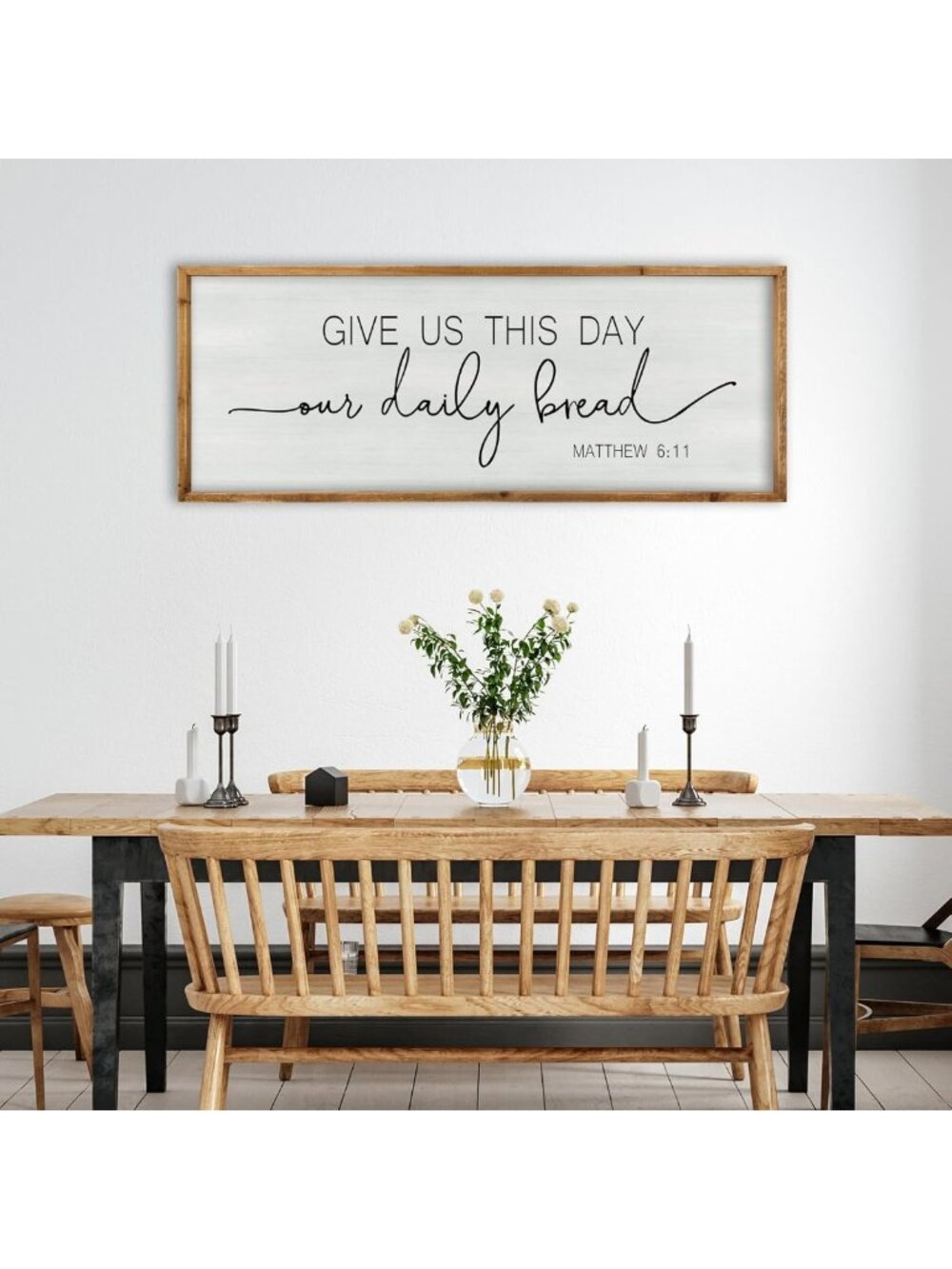 Rustic Dining Room Wall Art - "Give Us This Day Our Daily Bread" Wooden Sign